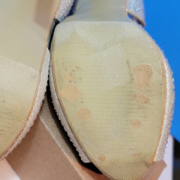 Top Moda Size 5 Formal Evening Party Ankle Strap High Heel Peep Toe Glitter - Picture 9 of 11